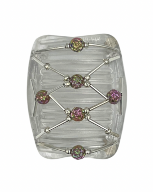 Small Tuby Silver Multi Rose, Clear Combs
